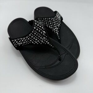 Fitflop Womens Novy Studded Sandal Size 7 Thong Slide Shoe Black Suede Platform